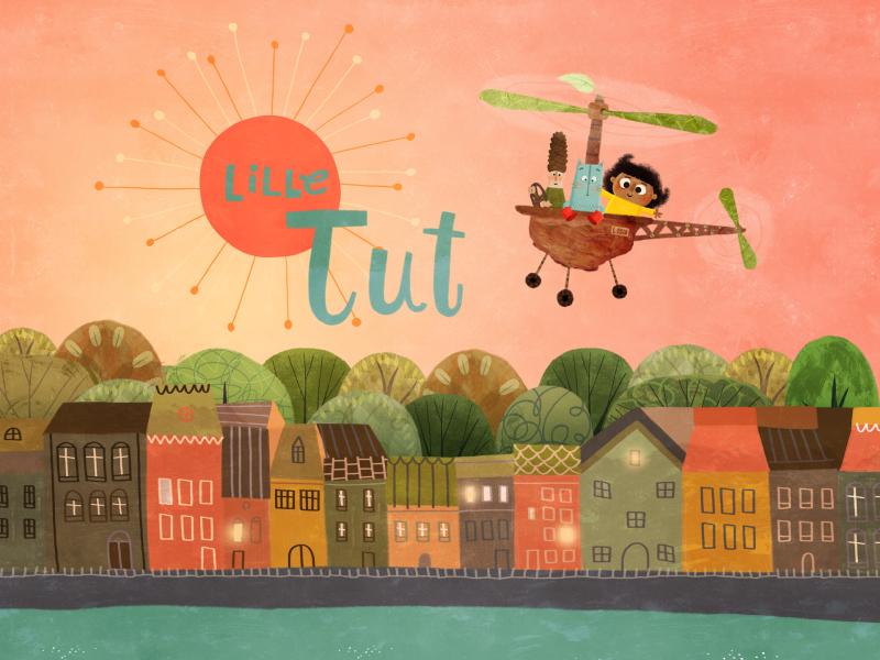 Lille Tut og venner flyver i helikopter